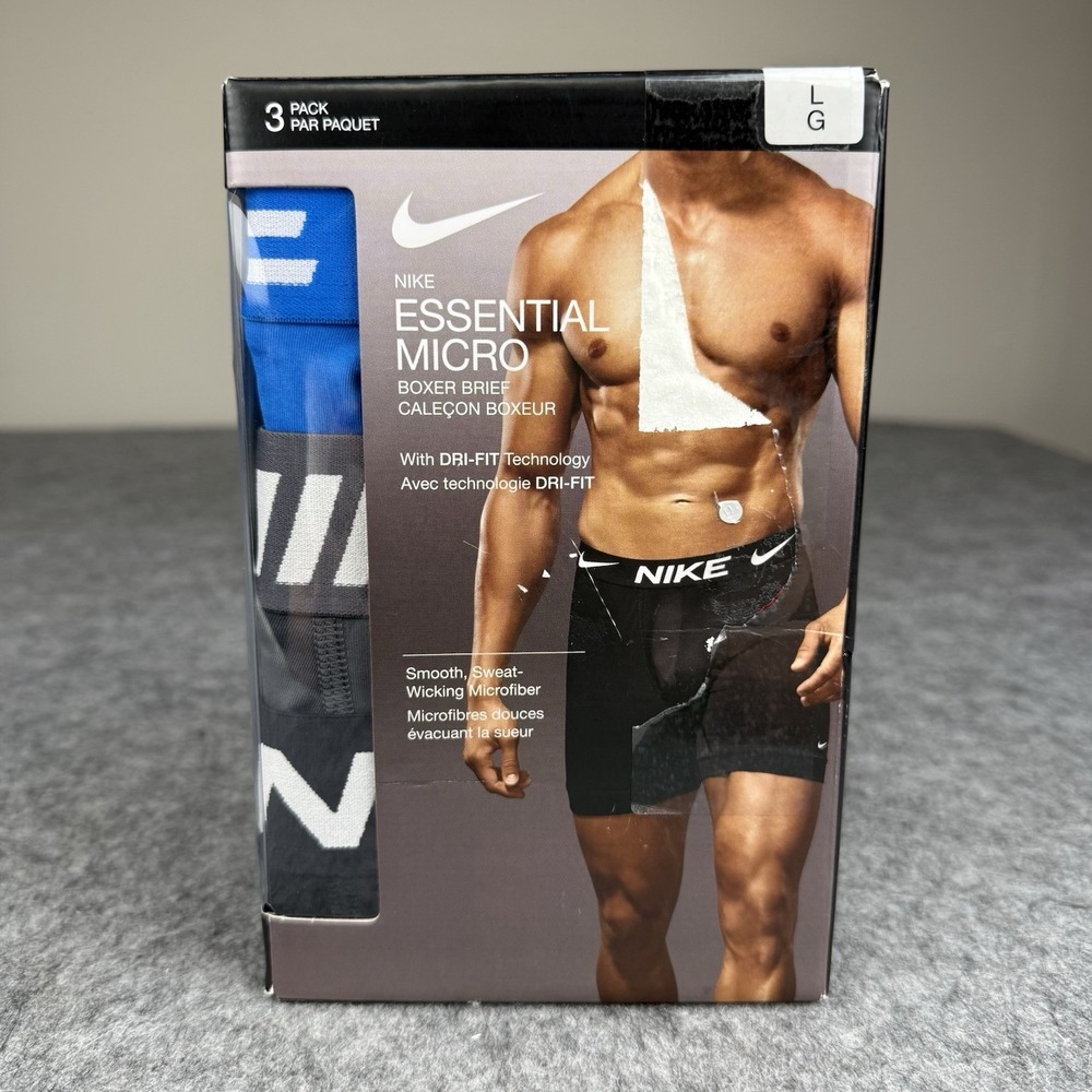 NIKE Essential Micro Men's 3-Pack Boxer Briefs Black Large 36-38"